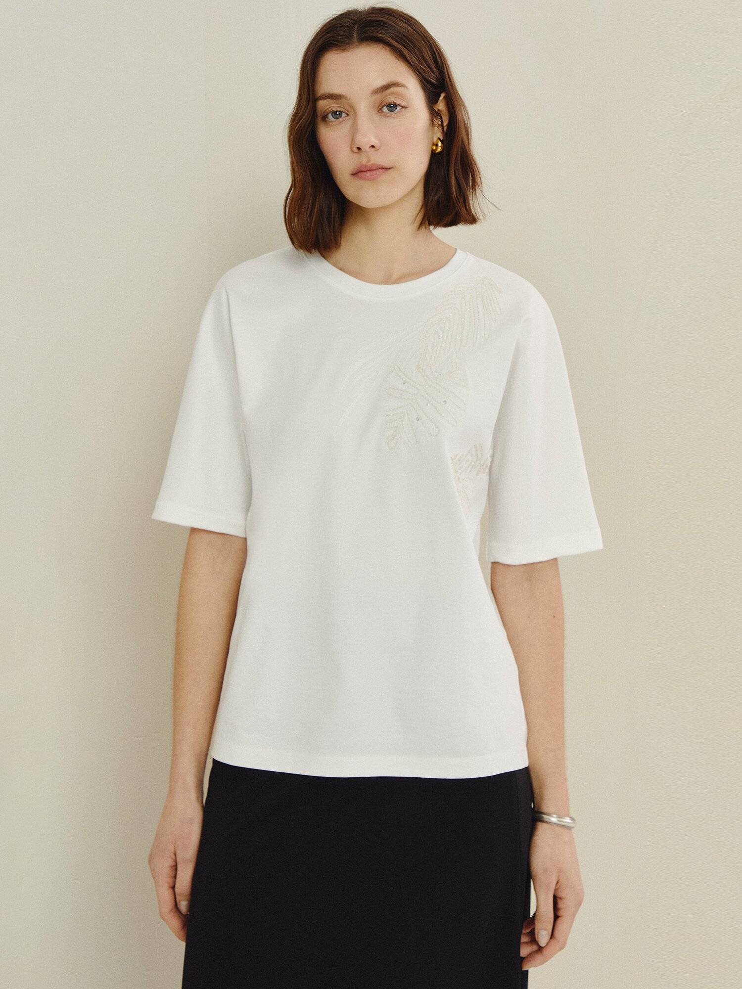 보타닉 비딩 포인트 코튼 티셔츠 (WHITE)