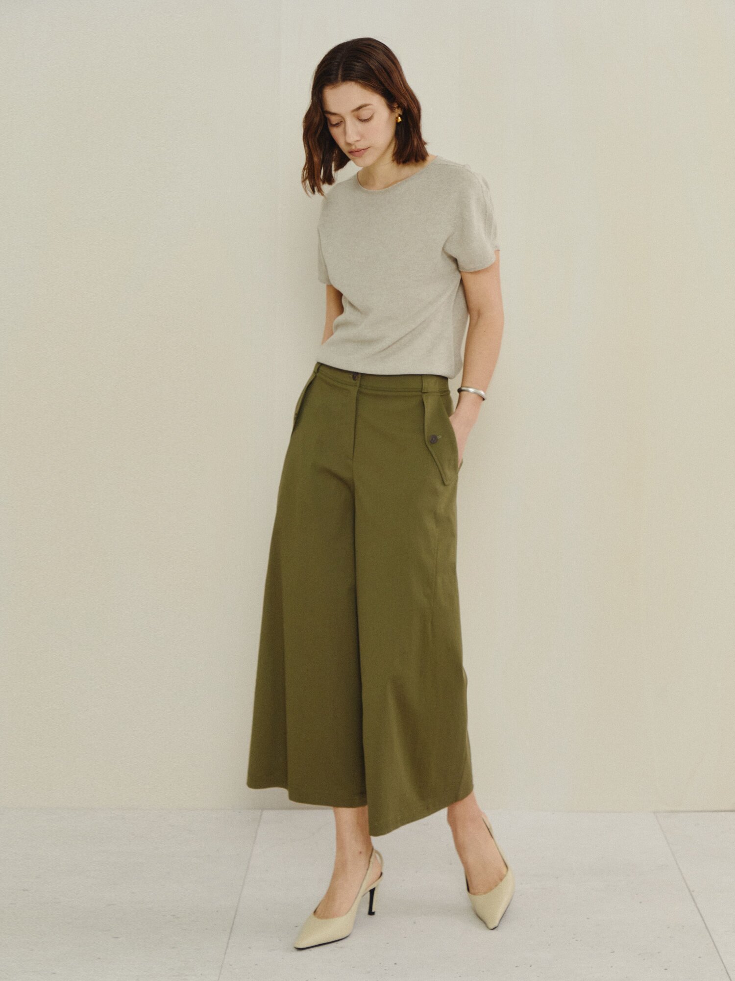 모던 아웃포켓 와이드 트라우저 (KHAKI)