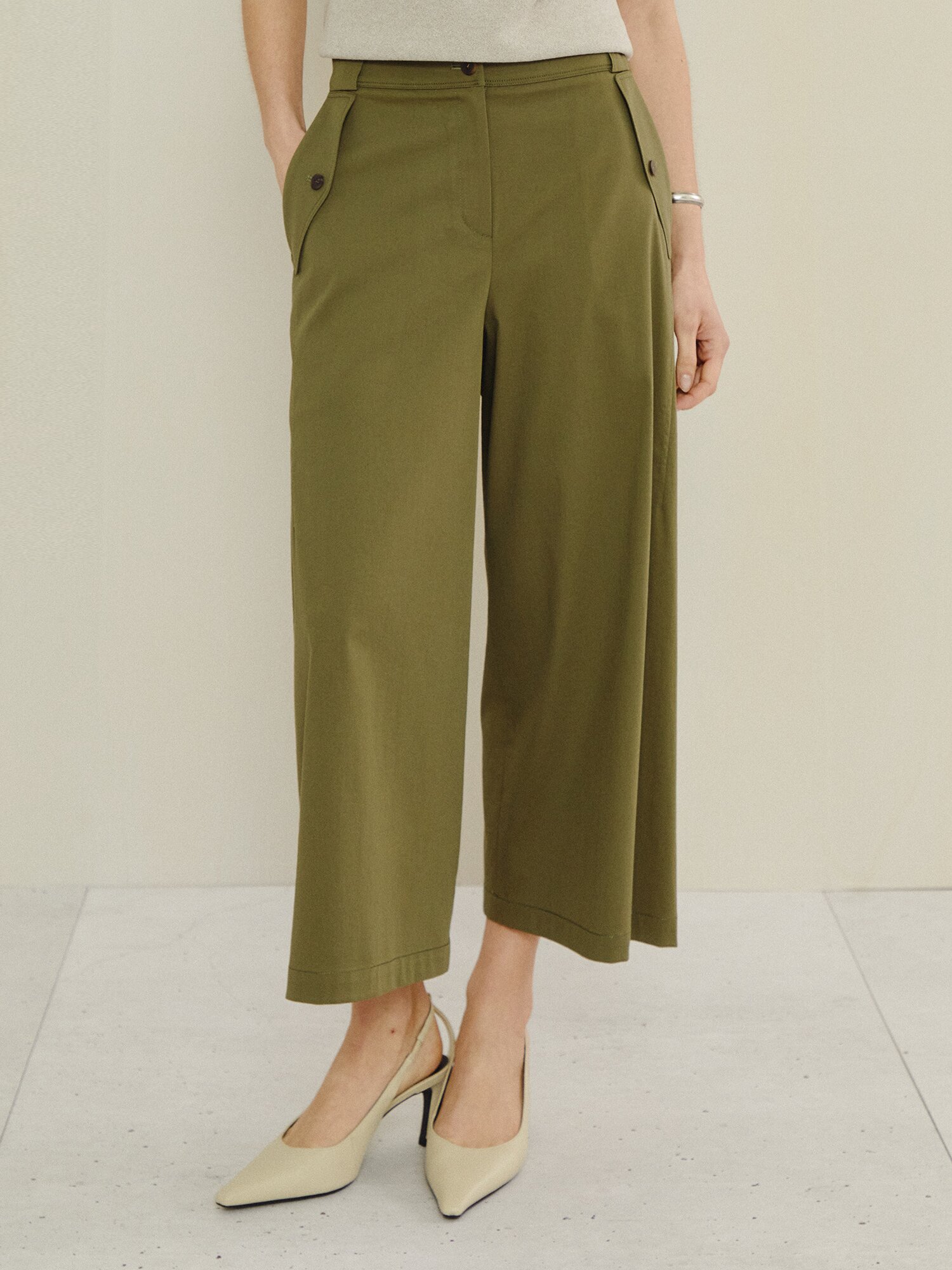 모던 아웃포켓 와이드 트라우저 (KHAKI)