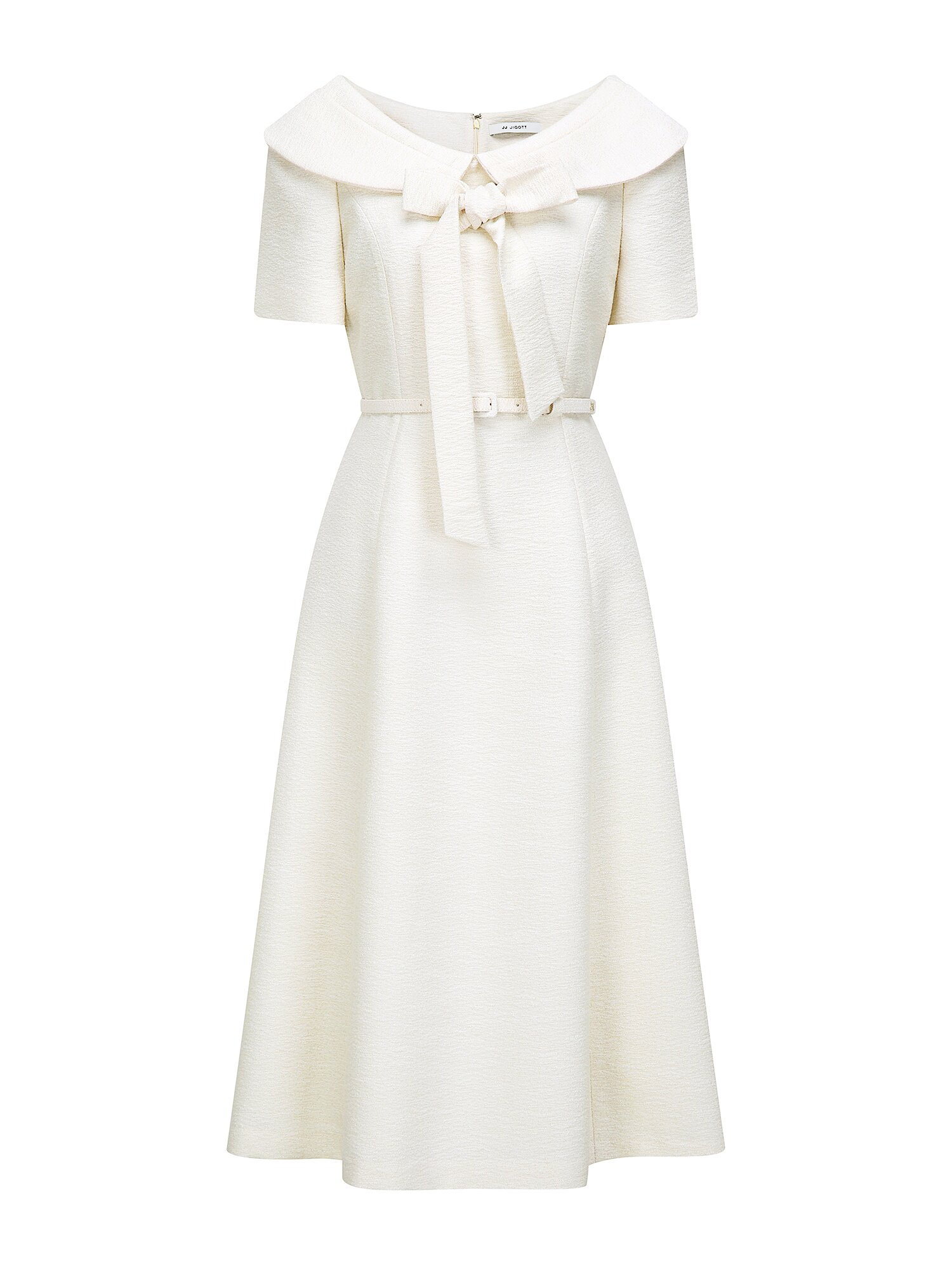 리본 라운드 칼라 플레어 원피스 (LIGHT BEIGE)