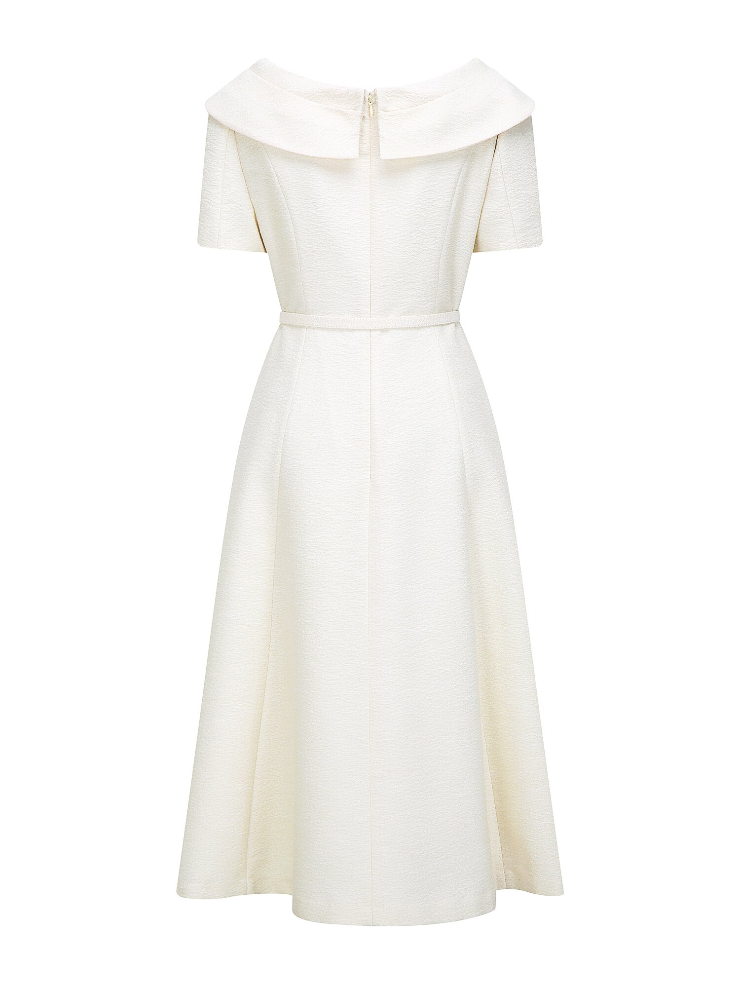 리본 라운드 칼라 플레어 원피스 (LIGHT BEIGE)