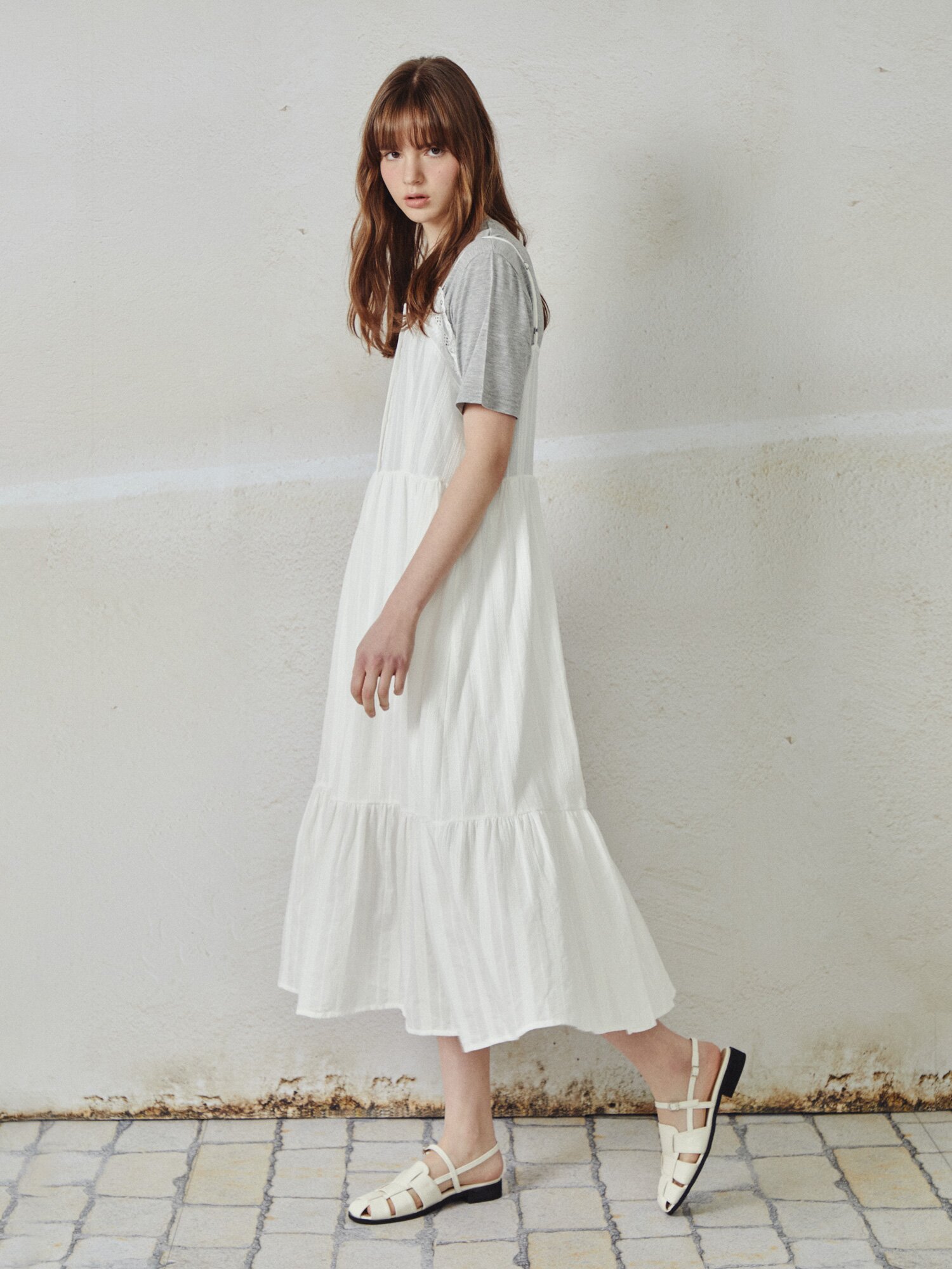 레이스 자카드 슬리브리스 원피스 (WHITE)