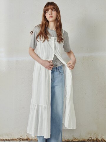 레이스 자카드 슬리브리스 원피스 