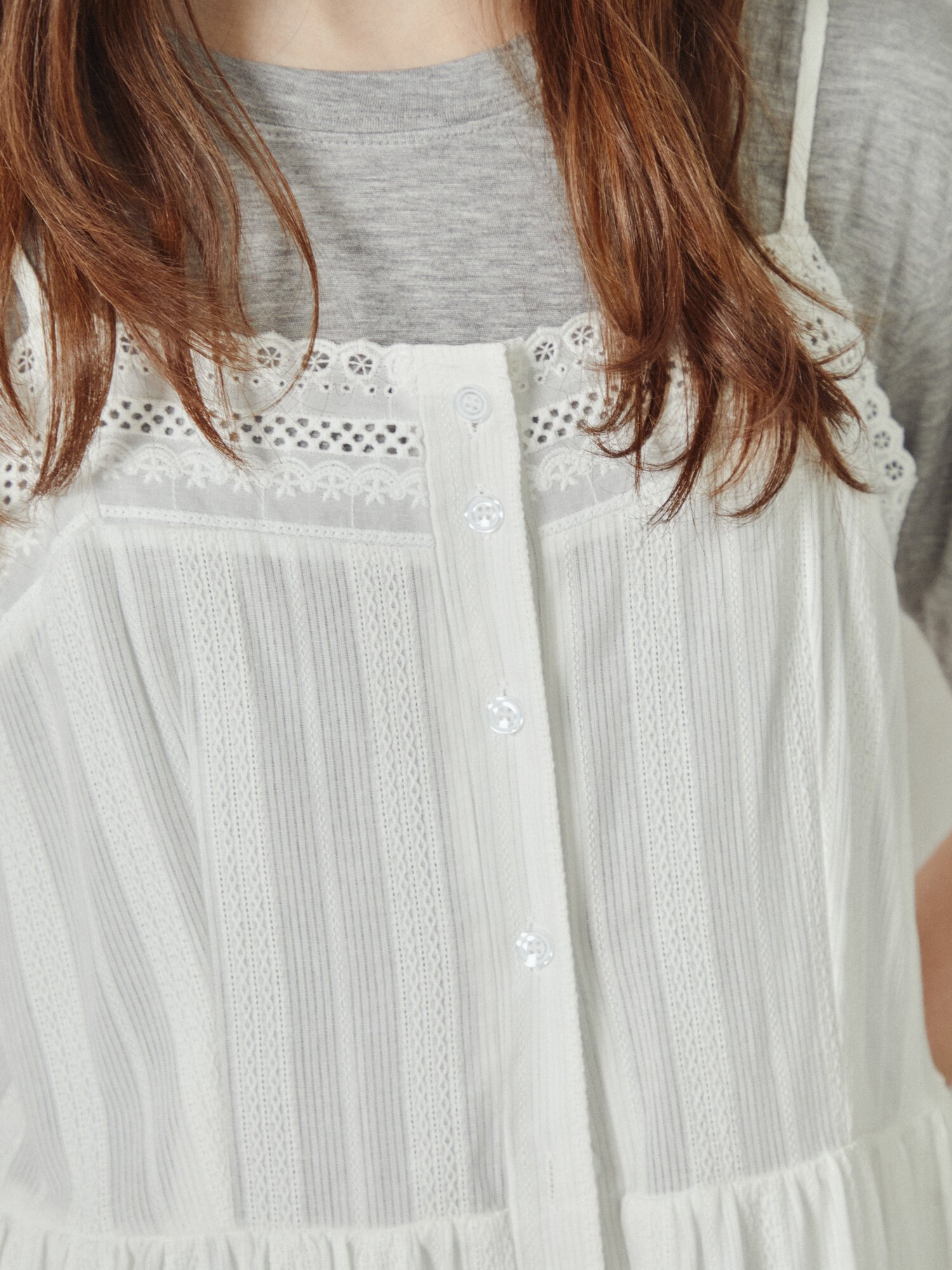 레이스 자카드 슬리브리스 원피스 (WHITE)