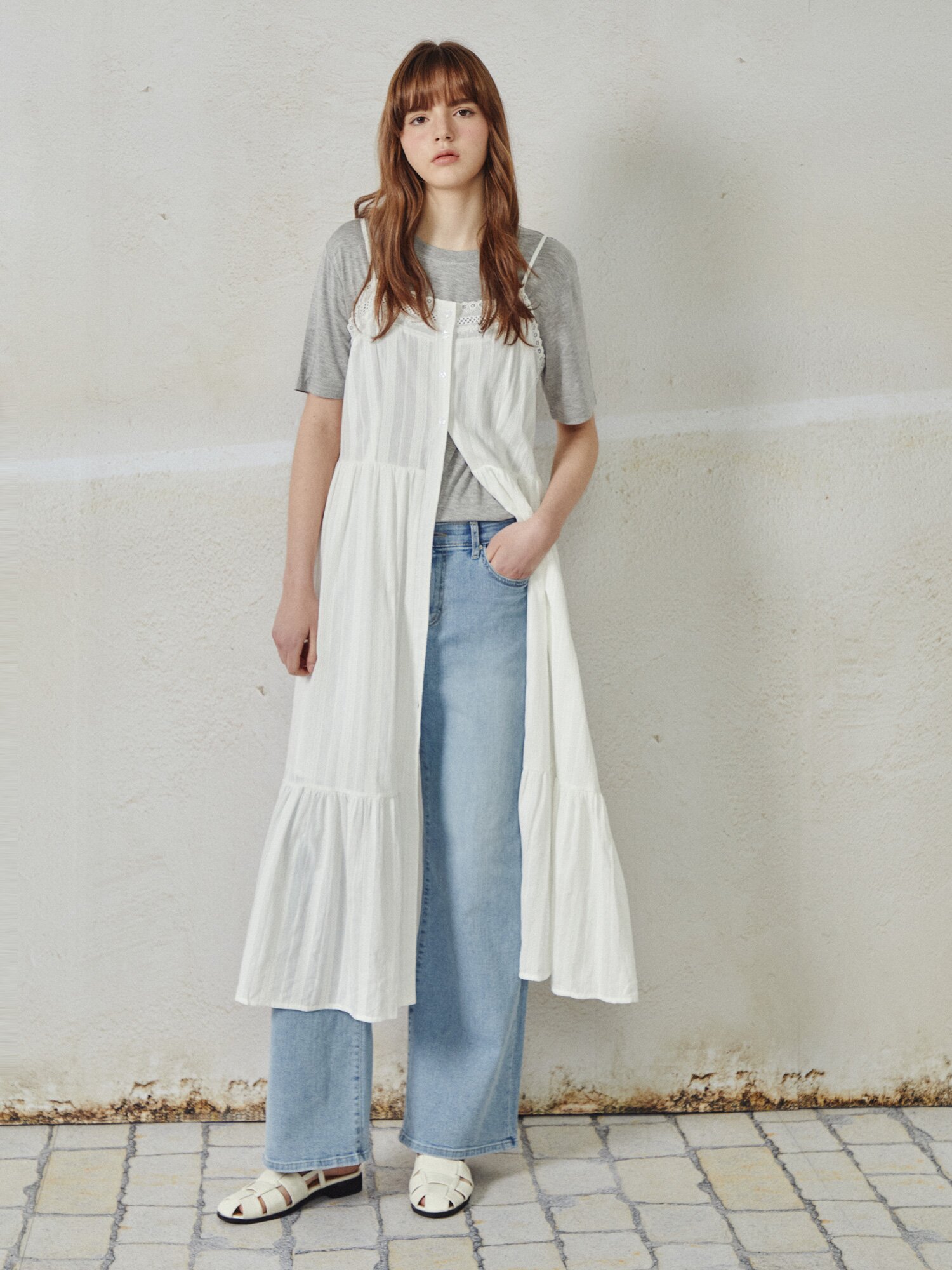 레이스 자카드 슬리브리스 원피스 (WHITE)