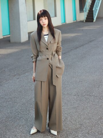 하이 웨이스트 원턱 와이드 팬츠 