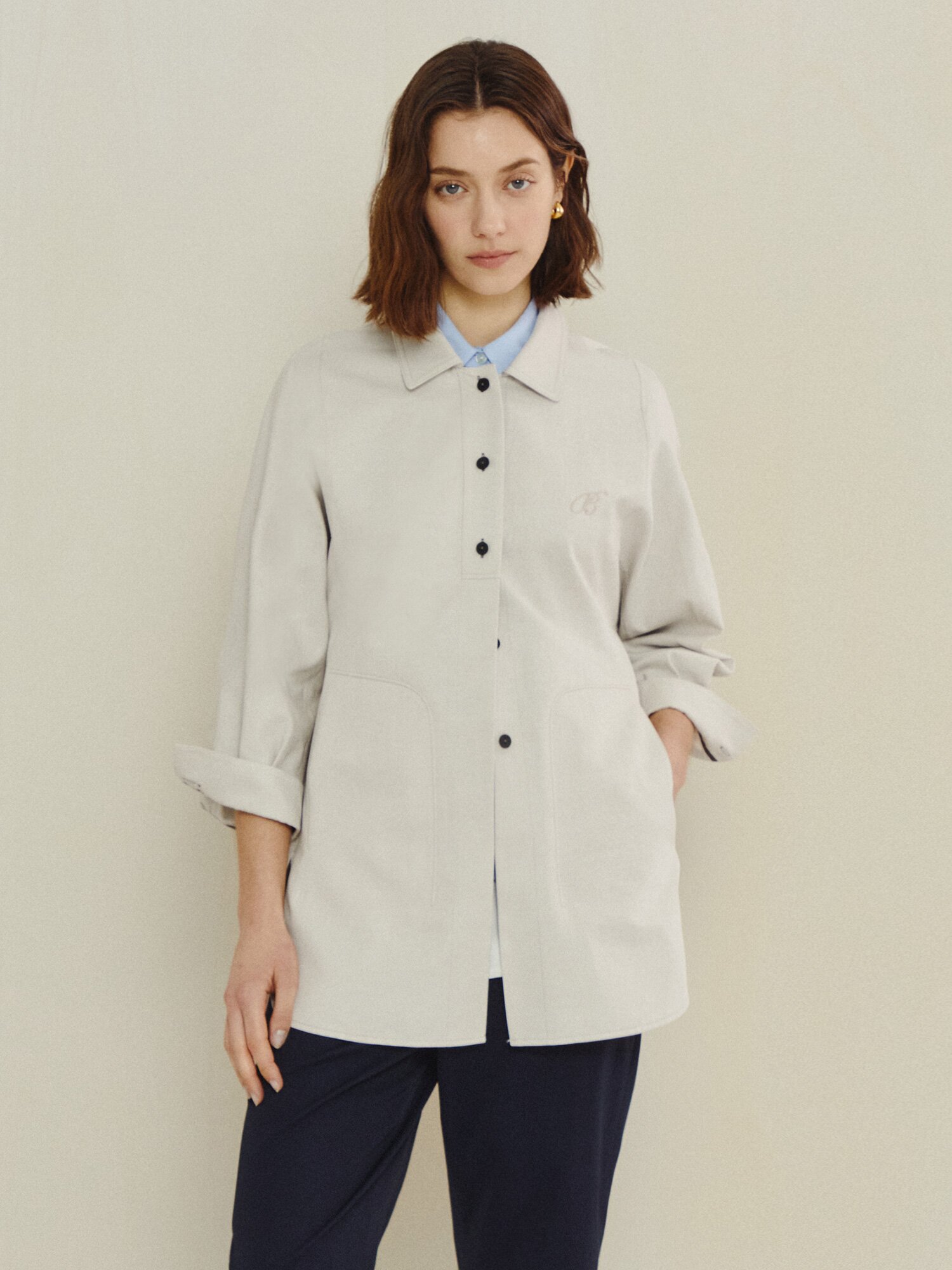 코튼 블렌드 하프 플래킷 재킷 (TAUPE GREY)