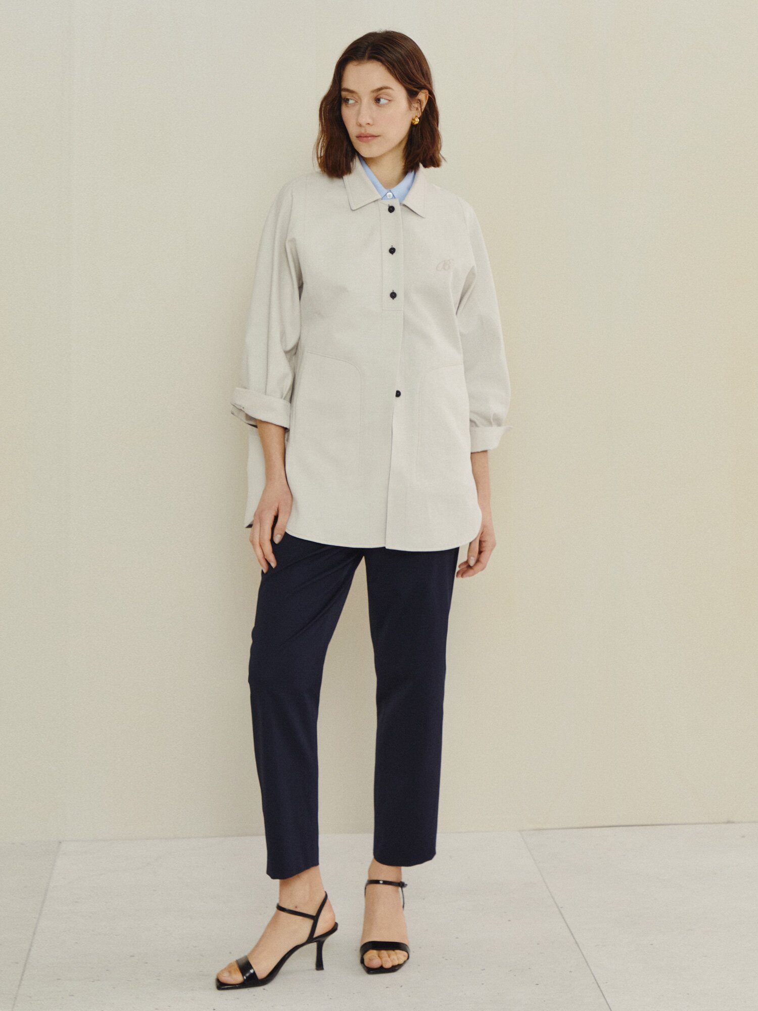 코튼 블렌드 하프 플래킷 재킷 (TAUPE GREY)