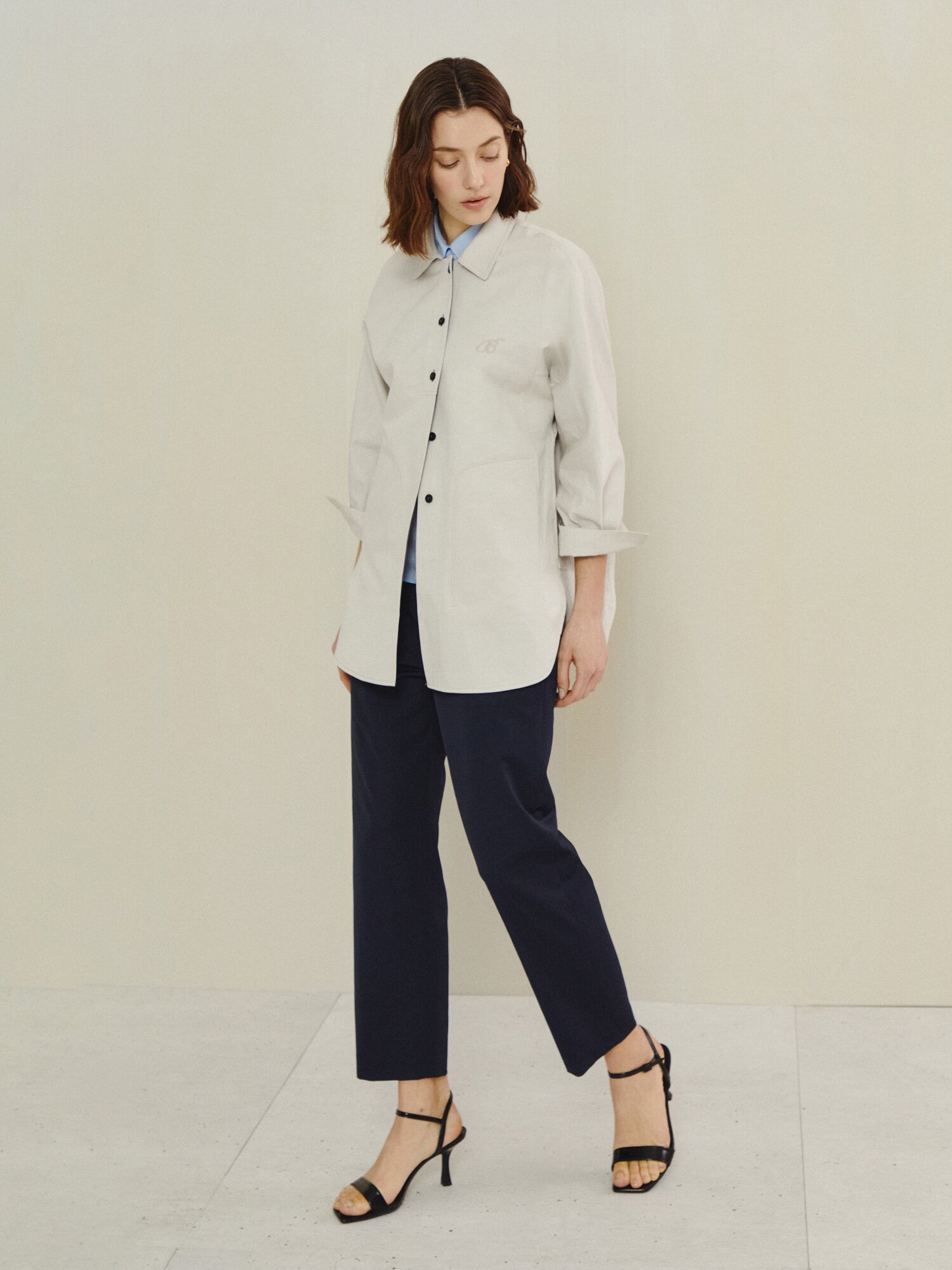 코튼 블렌드 하프 플래킷 재킷 (TAUPE GREY)