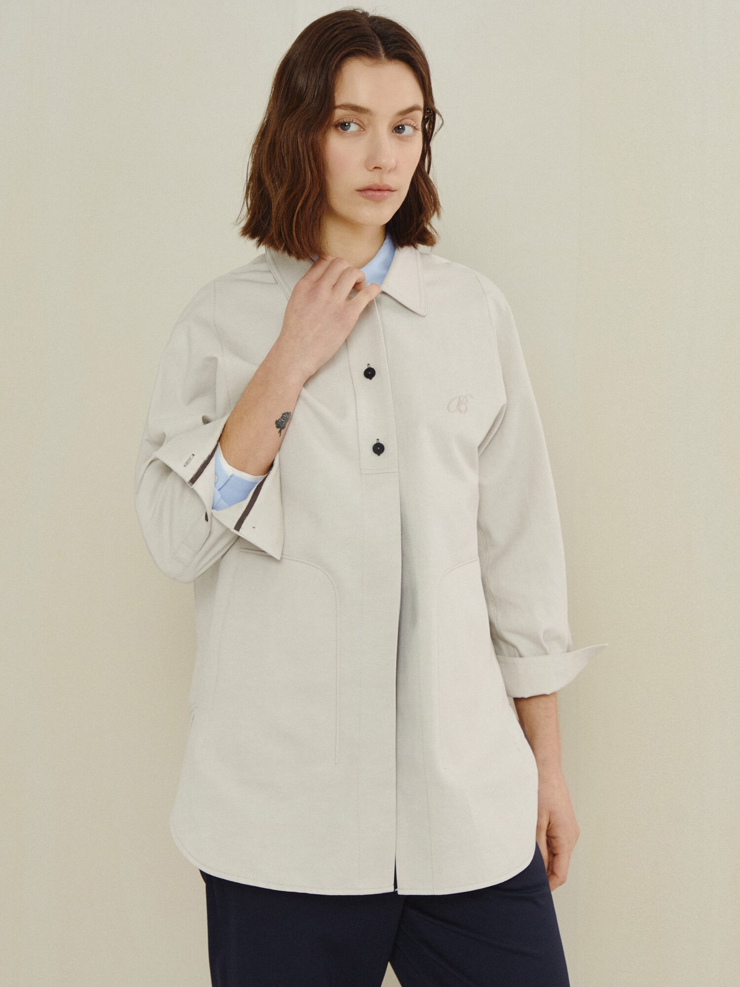 코튼 블렌드 하프 플래킷 재킷 (TAUPE GREY)