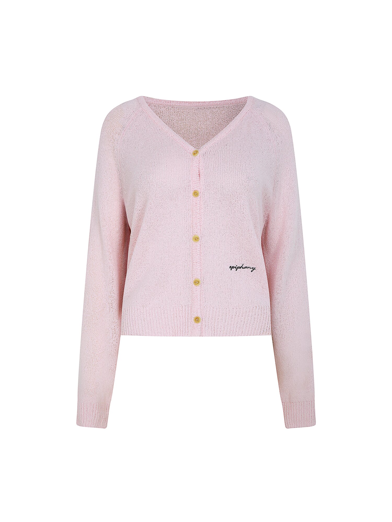 부클 레터링 자수 브이넥 가디건 (PINK)