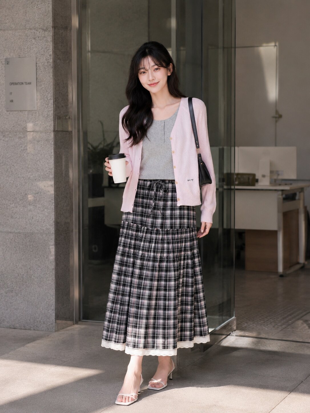 부클 레터링 자수 브이넥 가디건 (PINK)