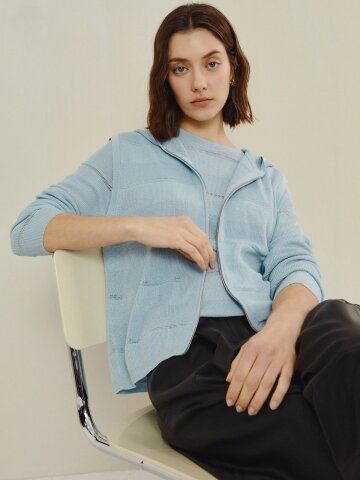 포인텔 리브 니트 집업 베스트 