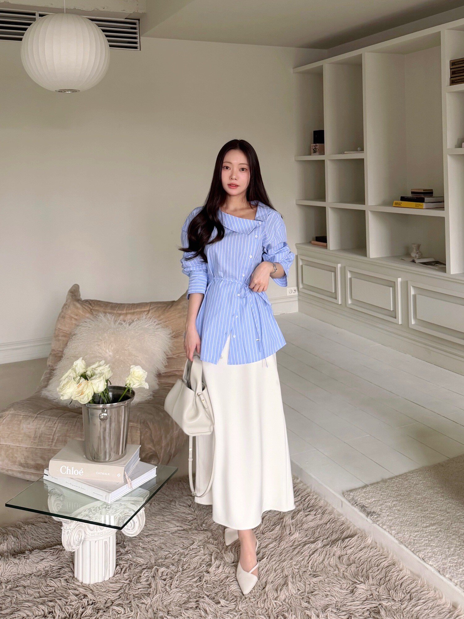 드로우스트링 A라인 스커트 (IVORY)