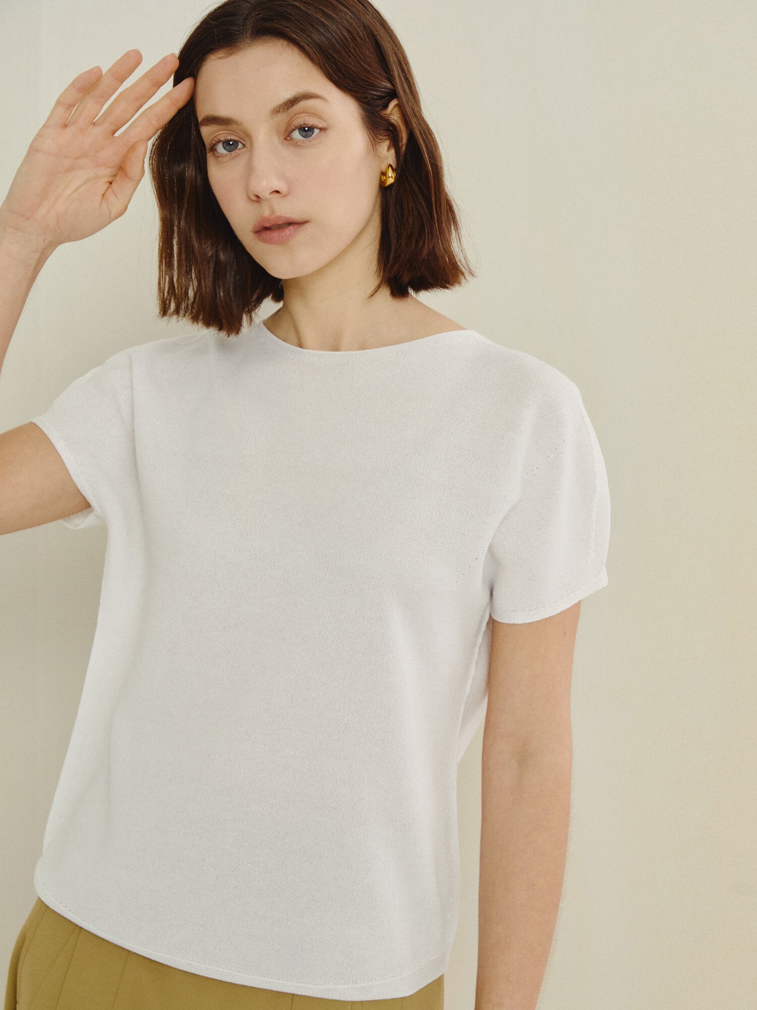 내추럴 숏 슬리브 니트 풀오버 (IVORY)