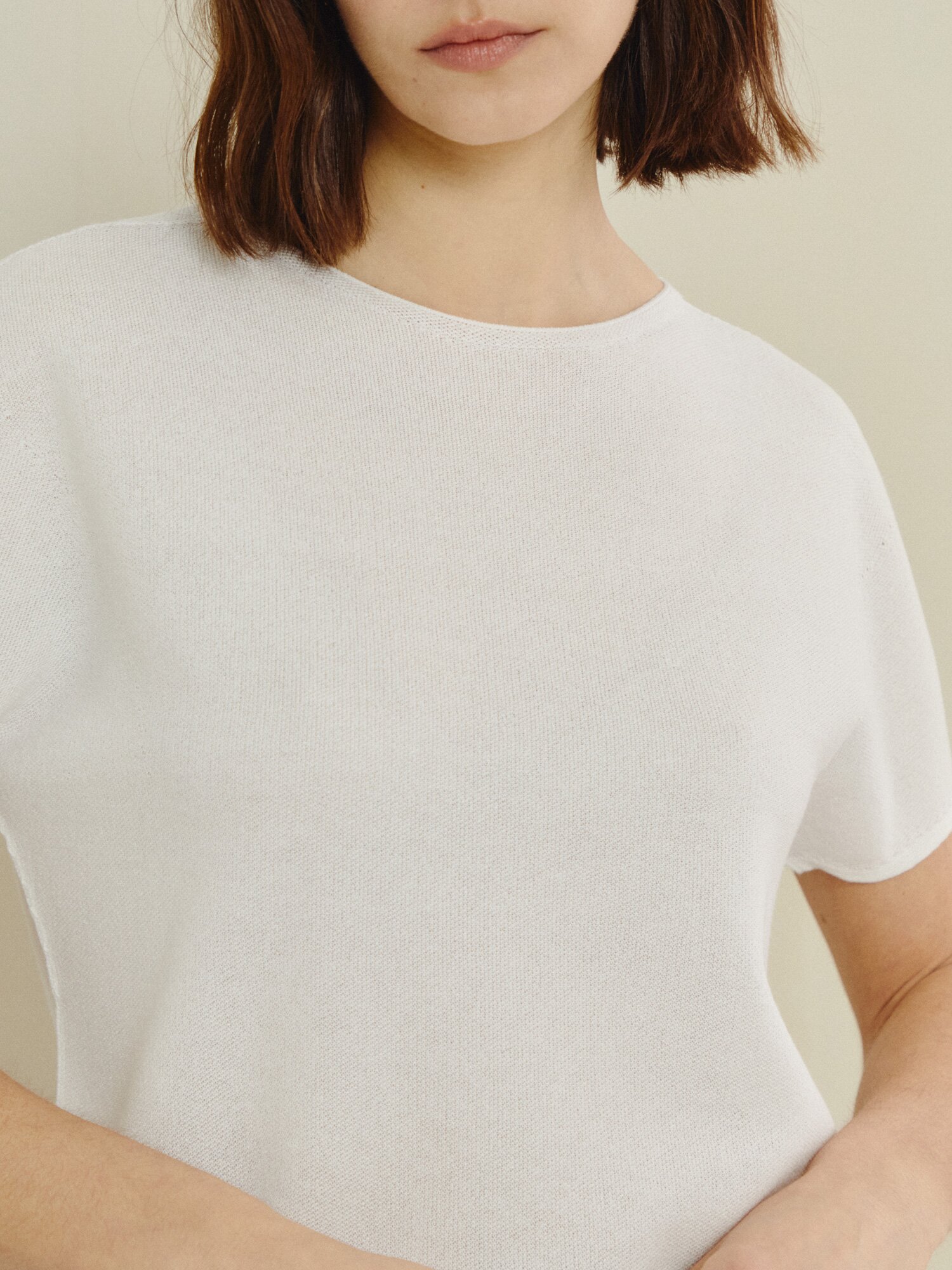 내추럴 숏 슬리브 니트 풀오버 (IVORY)