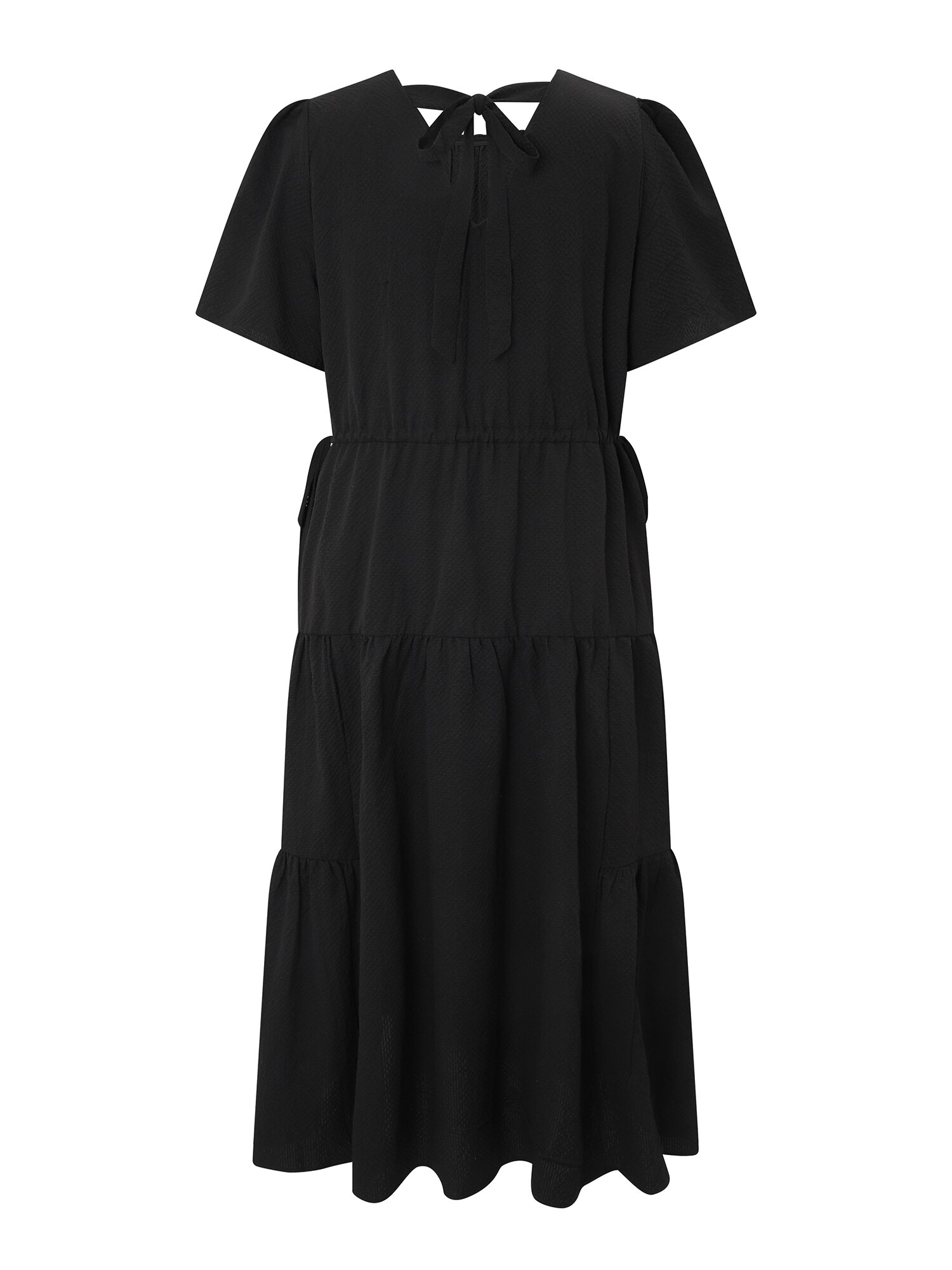 스퀘어넥 백 리본 롱 원피스 (BLACK)