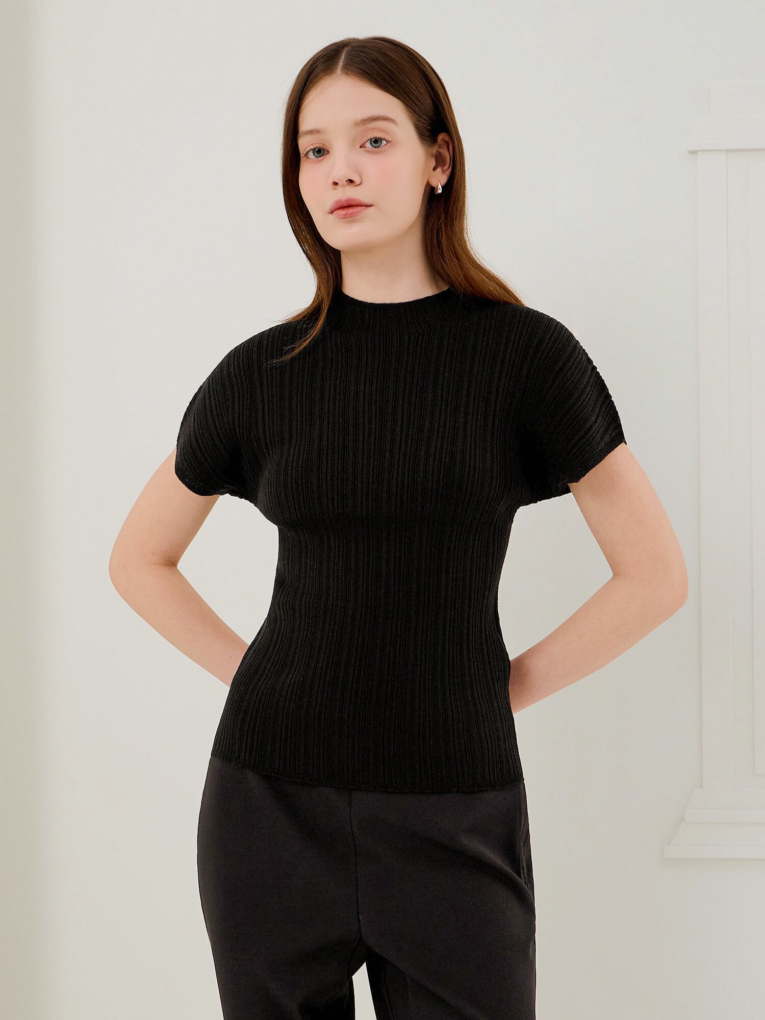 골지 돌먼 하프넥 풀오버 니트 (BLACK)