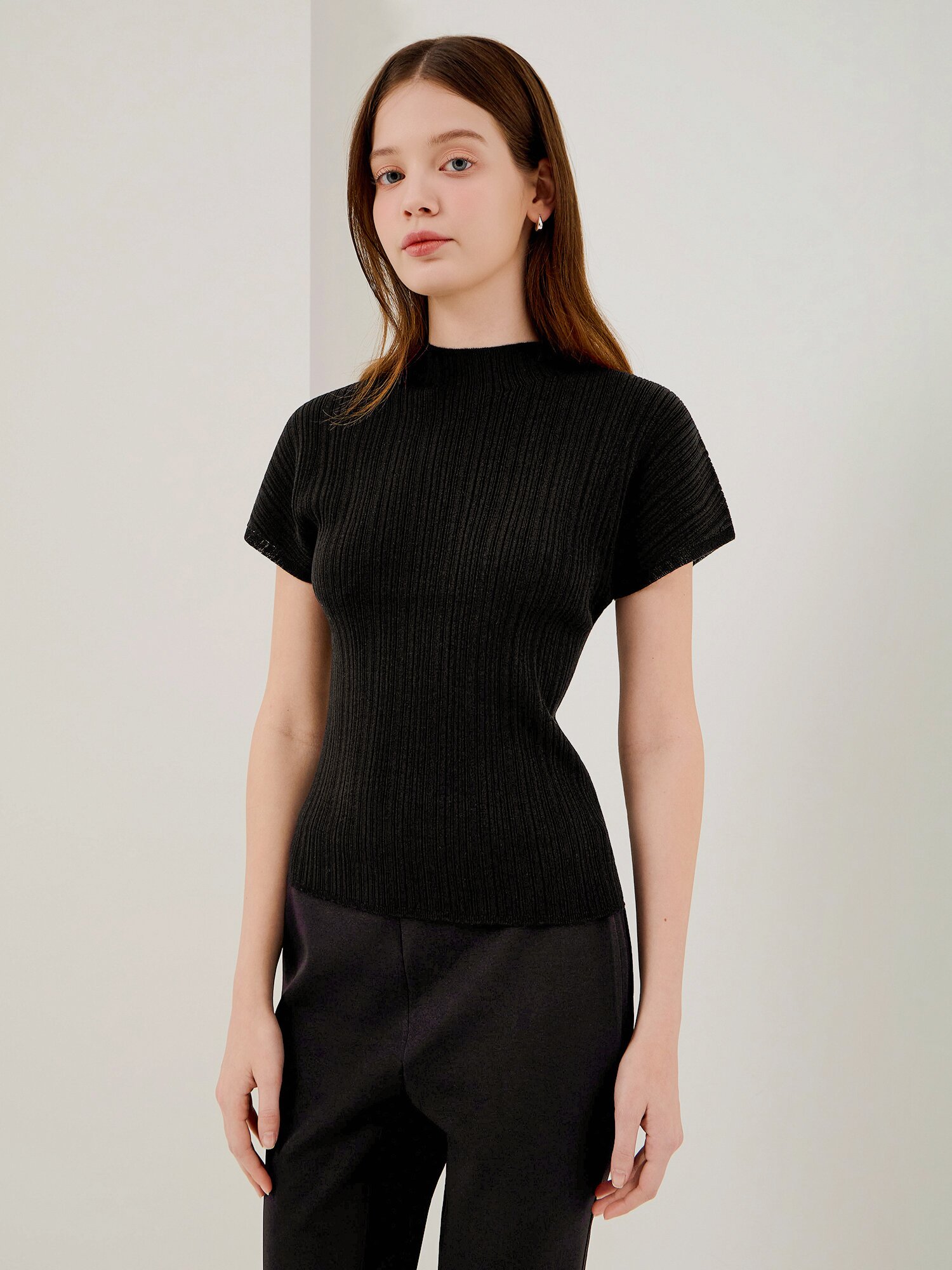 골지 돌먼 하프넥 풀오버 니트 (BLACK)