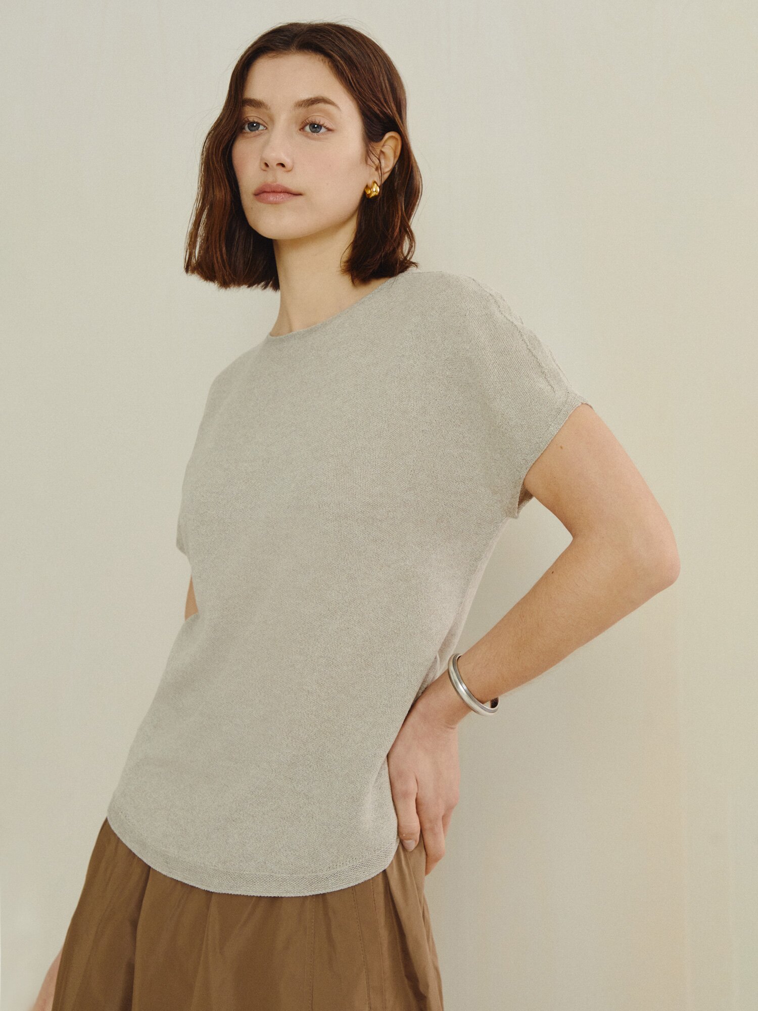 내추럴 숏 슬리브 니트 풀오버 (LIGHT BEIGE)