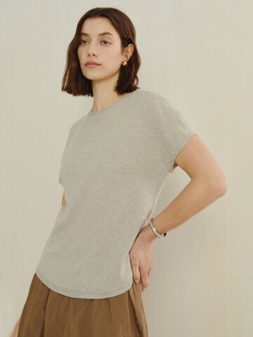 내추럴 숏 슬리브 니트 풀오버 (LIGHT BEIGE)