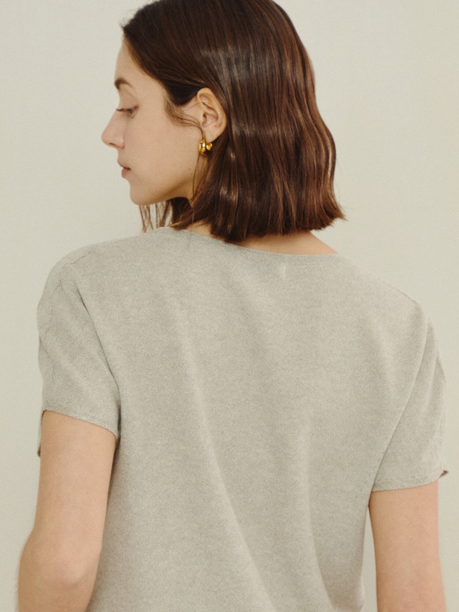 내추럴 숏 슬리브 니트 풀오버 (LIGHT BEIGE)