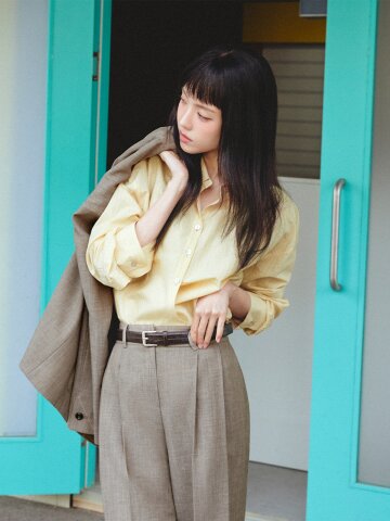 스트라이프 언밸런스 랩 블라우스 