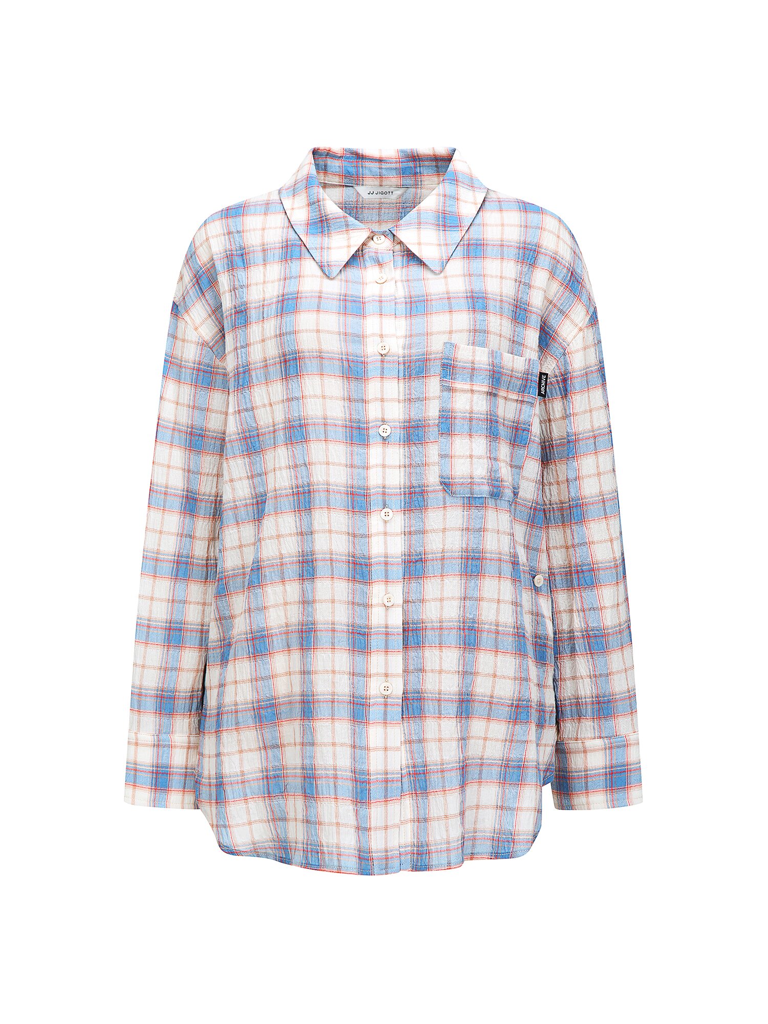 루즈핏 링클 체크 포켓 블라우스 (CHECK BLUE)