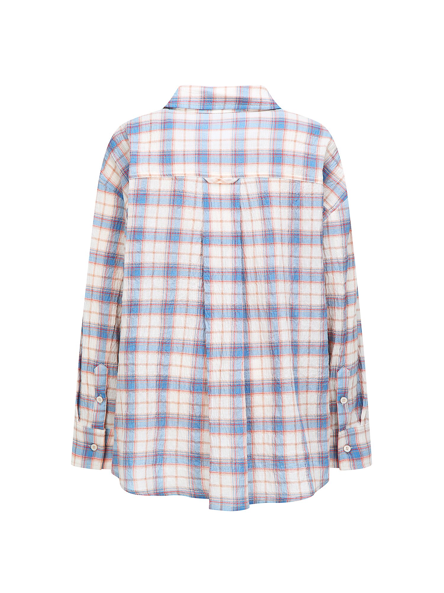 루즈핏 링클 체크 포켓 블라우스 (CHECK BLUE)