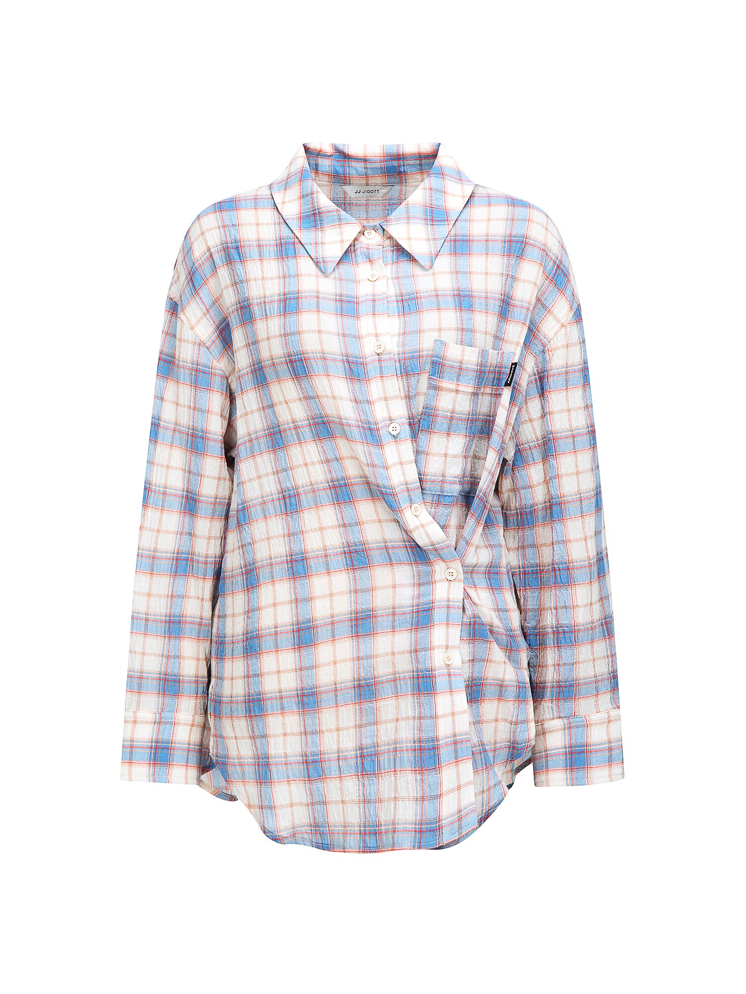 루즈핏 링클 체크 포켓 블라우스 (CHECK BLUE)