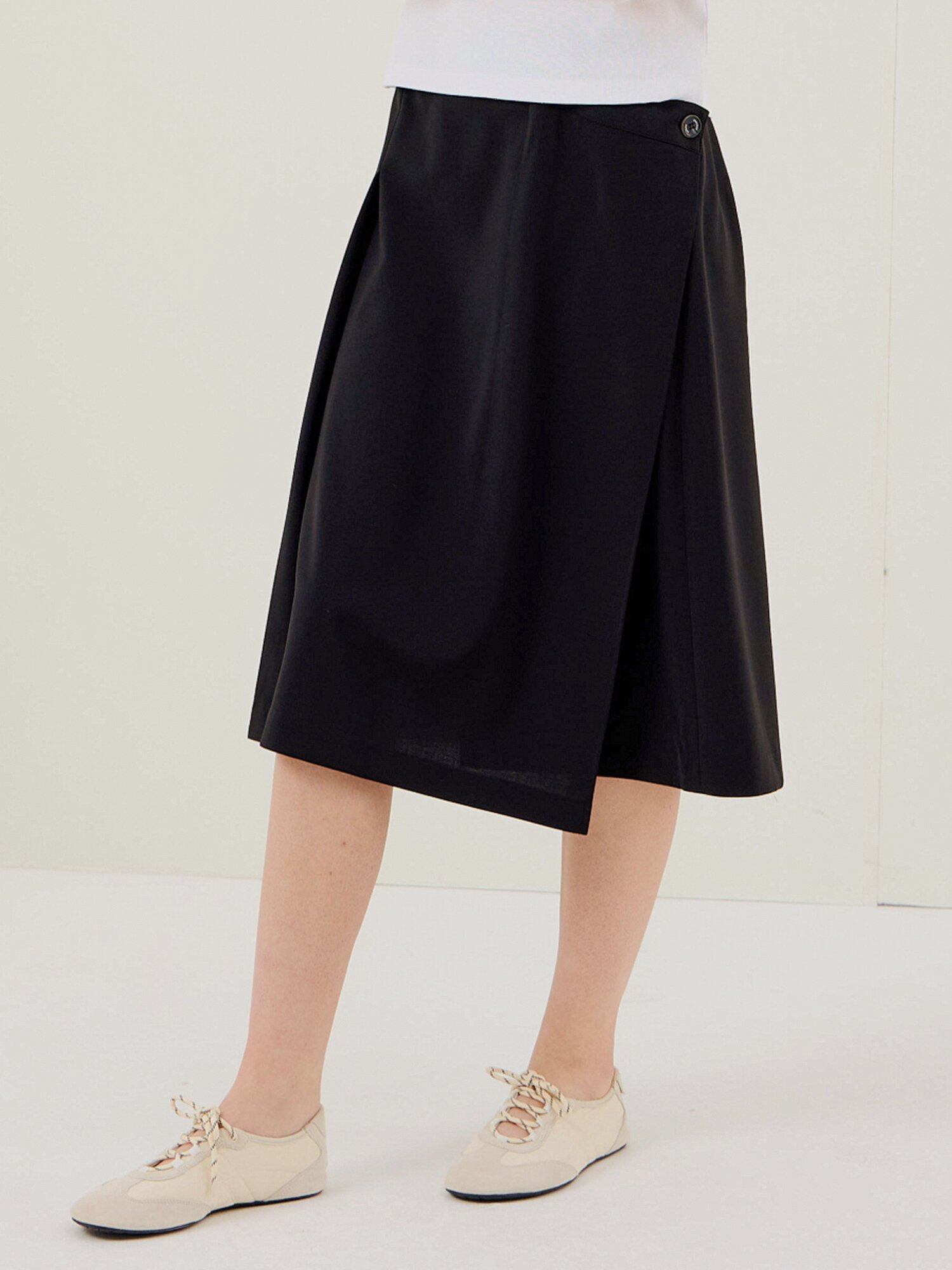 언밸런스 패널 A라인 스커트 (BLACK)