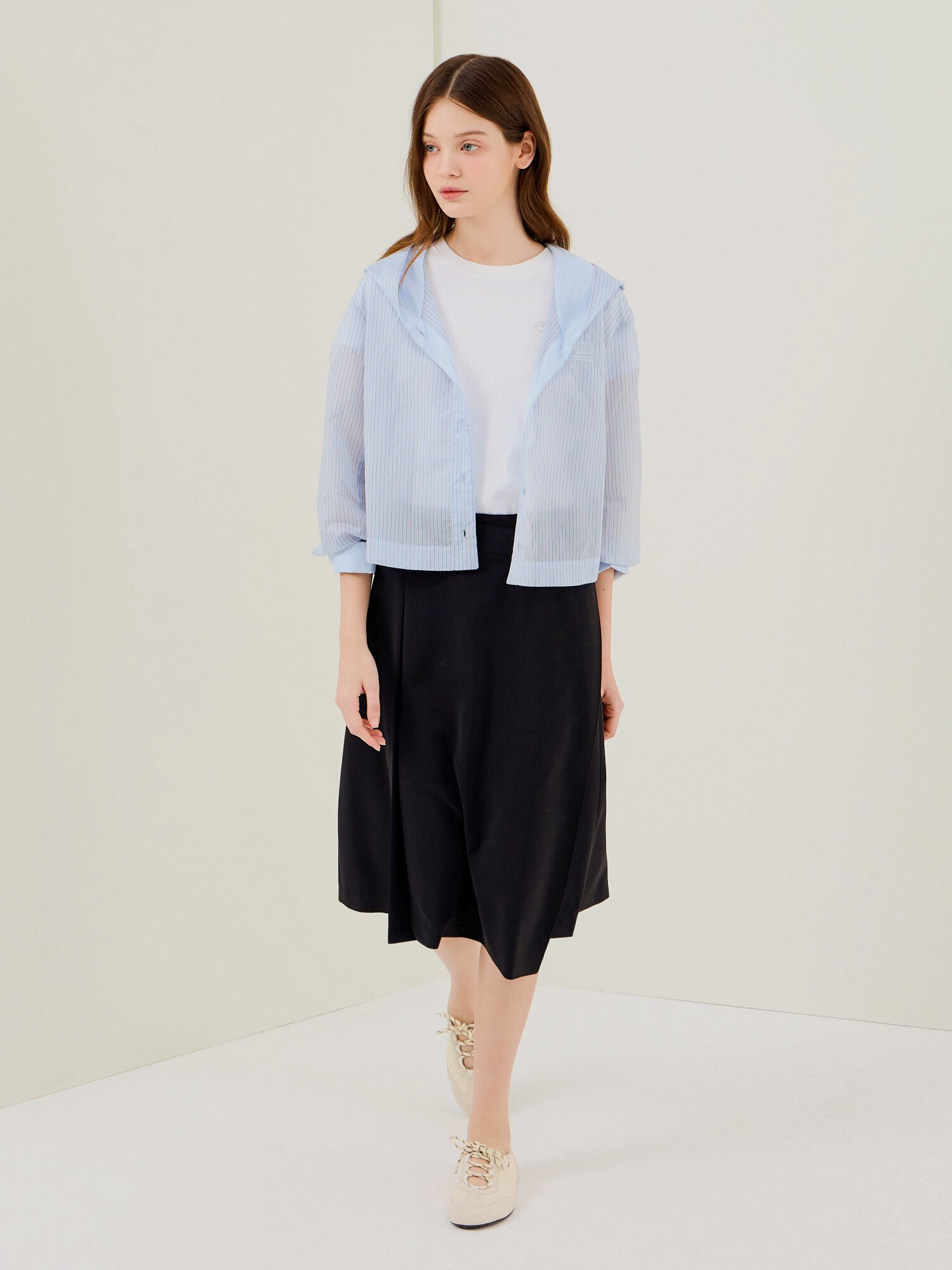 언밸런스 패널 A라인 스커트 (BLACK)