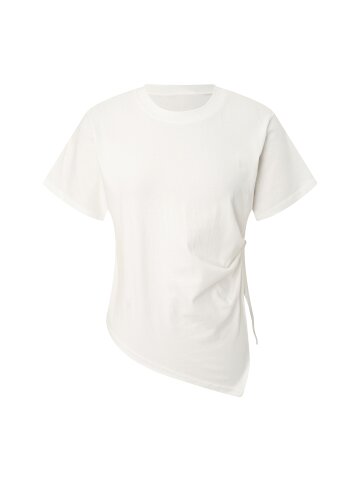 언밸런스 셔링 라운드넥 티셔츠 