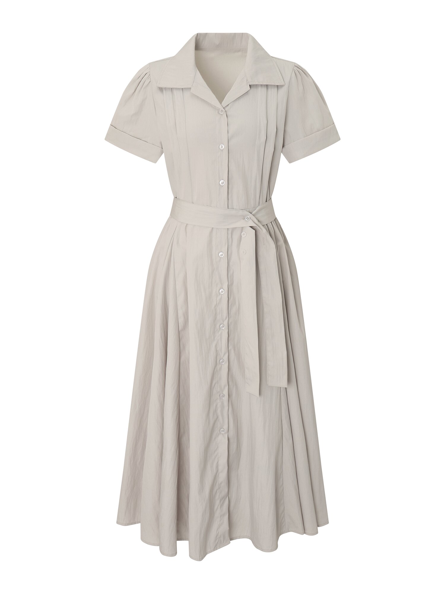 오픈칼라 벨티드 롱 원피스 (BEIGE)