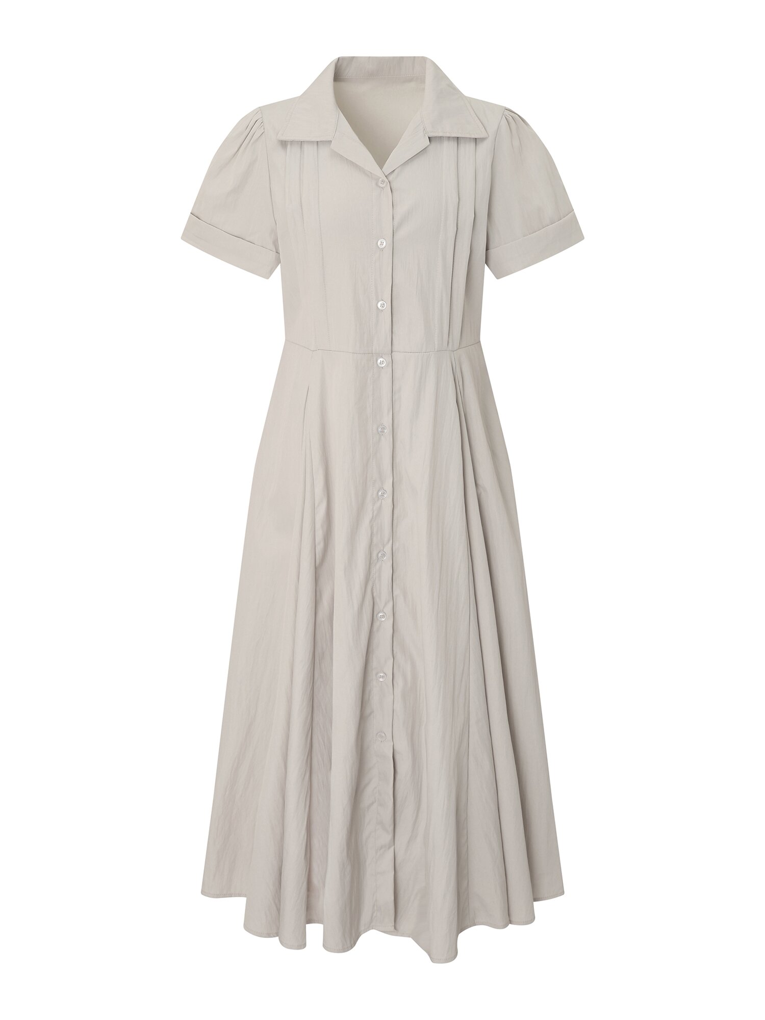 오픈칼라 벨티드 롱 원피스 (BEIGE)