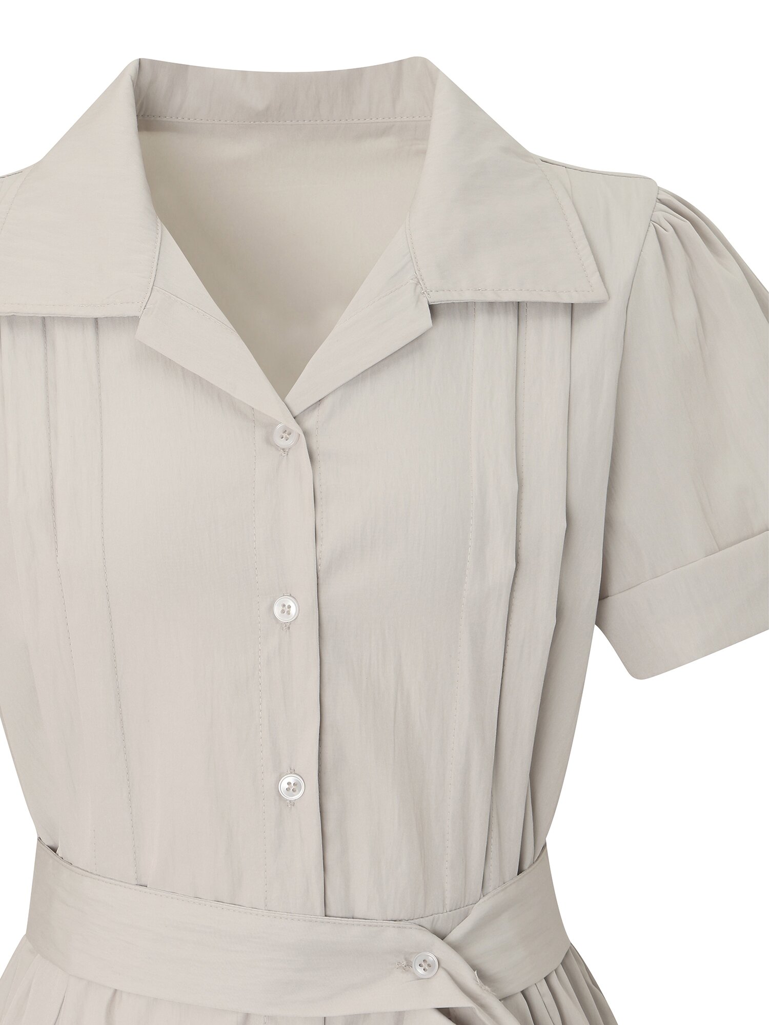 오픈칼라 벨티드 롱 원피스 (BEIGE)