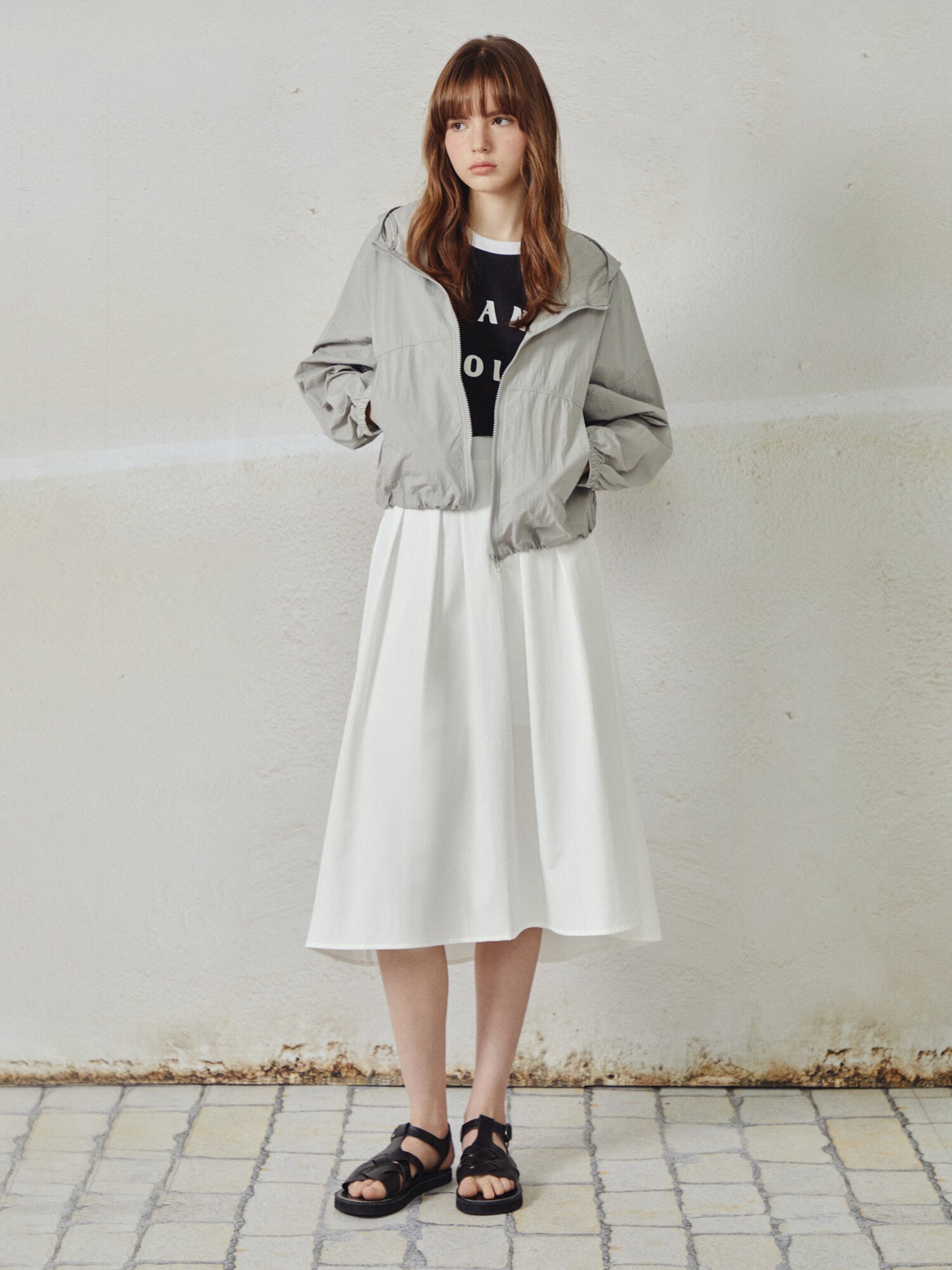 핀 턱 밴딩 플레어 스커트 (WHITE)