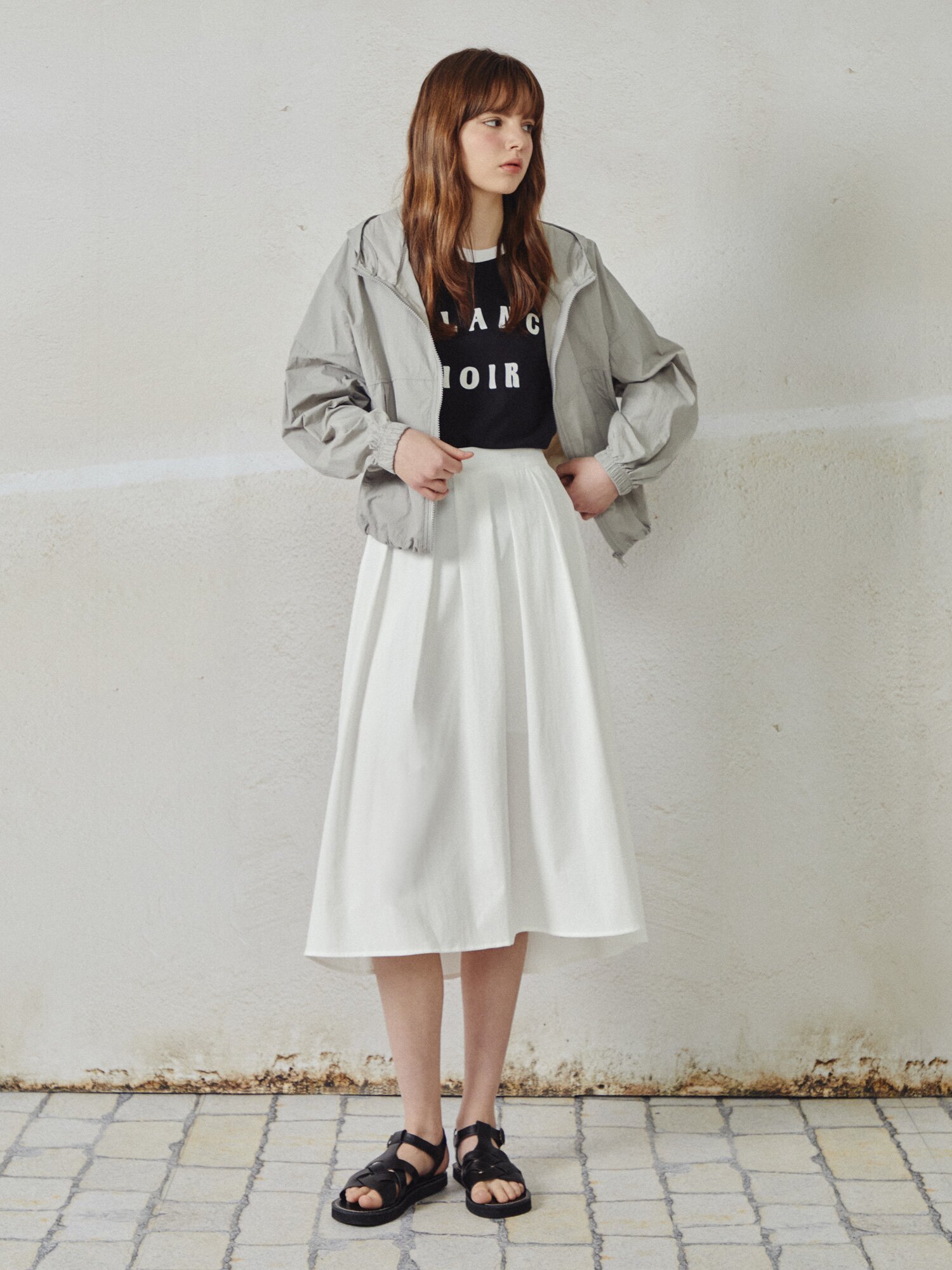 핀 턱 밴딩 플레어 스커트 (WHITE)