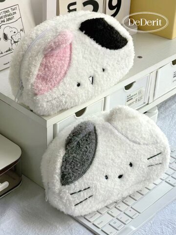 데데리트 귀여운 동물 뽀글이 점눈 고양이 인형 필통 필기구 문구 펜케이스 화장품 파우치 학용품 학교 친구 조카 신학기 새학기 입학 졸업 생일 선물