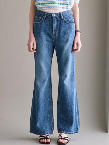 모던 와이드 데님 팬츠 - 미드블루