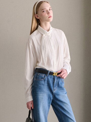 모어 루즈 타이 블라우스 - 화이트