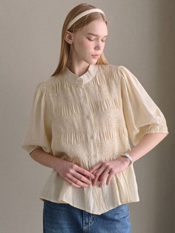 엘라 셔링 반팔 블라우스_3 Colors