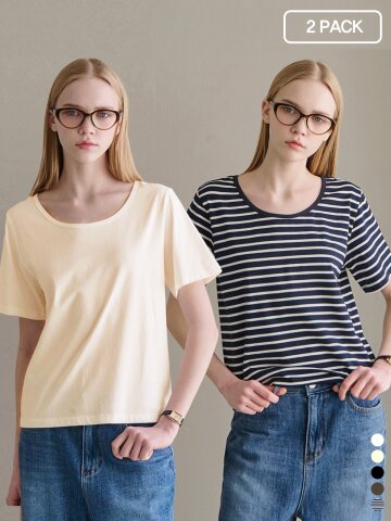 [2PACK] 베이직 라운드 반팔 티셔츠