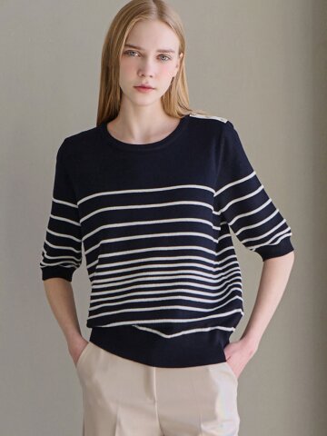 로이 숄더 버튼 스트라이프 니트_2 Colors