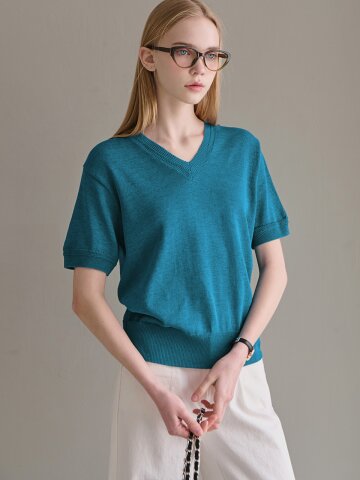 로엔 브이넥 하프 니트_4 Colors