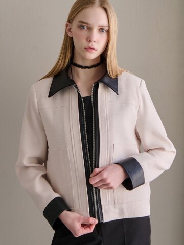 배색 카라 집업 자켓_2 Colors