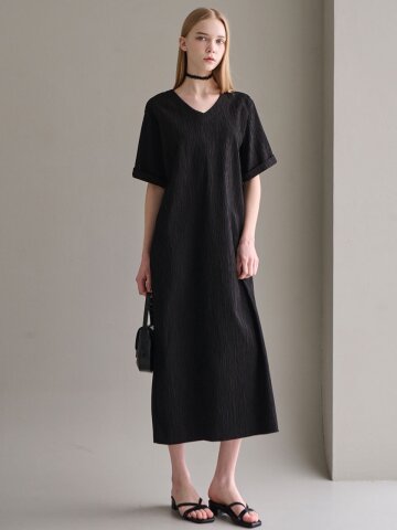 엠보 브이넥 롱 원피스_3 Colors