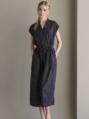 로라 플라워 나염 원피스 - 블랙