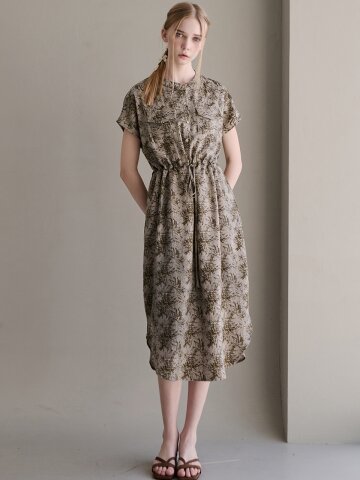 리프 포켓 린넨 원피스 - 카키