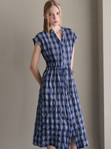 클래식 체크  원피스 - 네이비